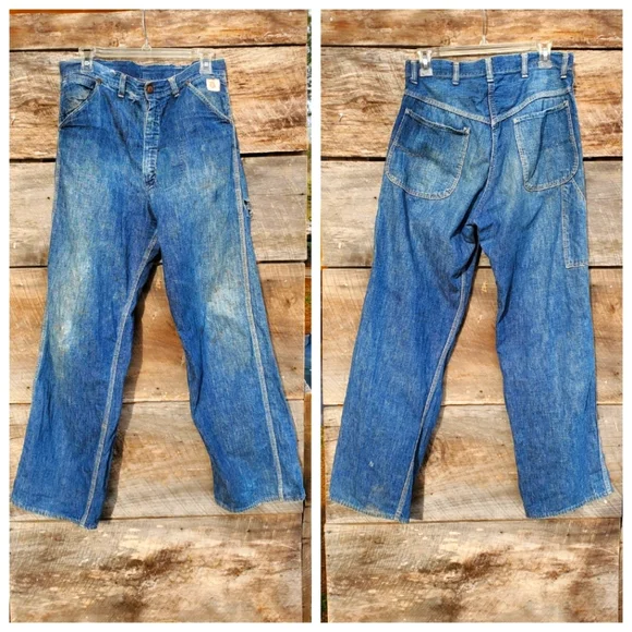 Rare 1950's Vintage Strong Reliable Denim Workwear Blue Jeans 32 - Picture 3 of 9